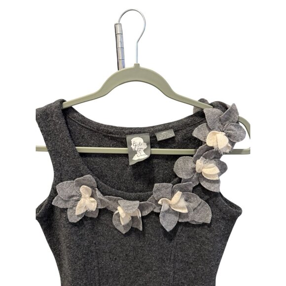 Women’s Girls From Savoy Gray athropologie Wool Dress W/ Floral Applique Size S - Picture 2 of 5